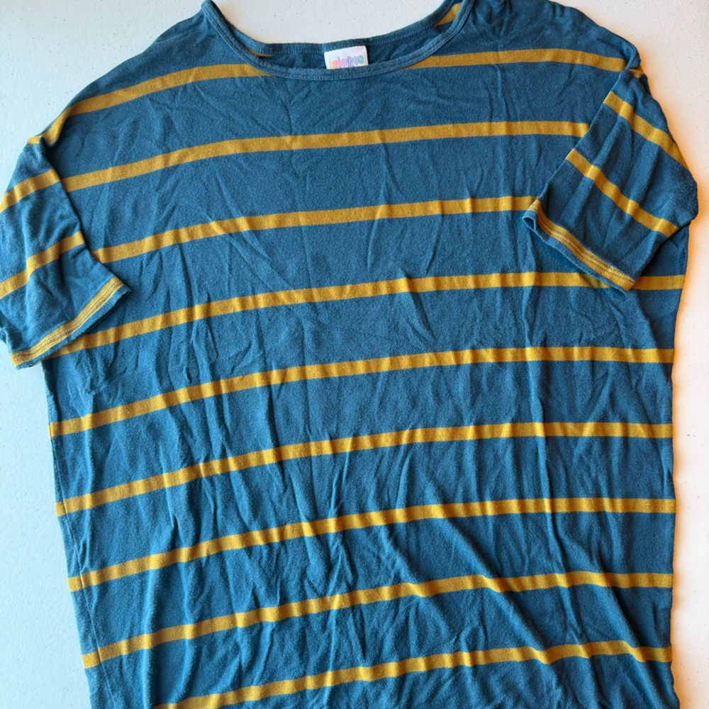 LuLaRoe Blue and Yellow Striped Irma | XS